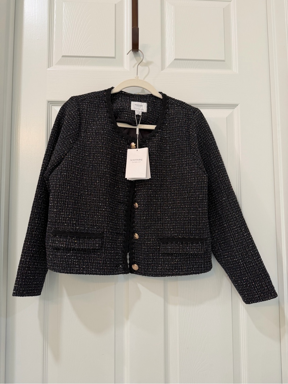 Seraphine Black Tweed Button-Front Women's Jacket